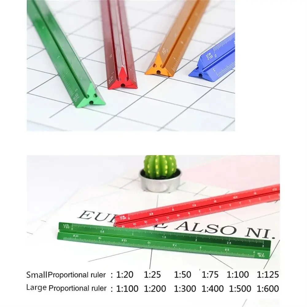 Righello in scala triangolare in lega di alluminio Righello di misurazione tecnico senza intoppi Cancelleria colorata per righello in metallo multifunzione