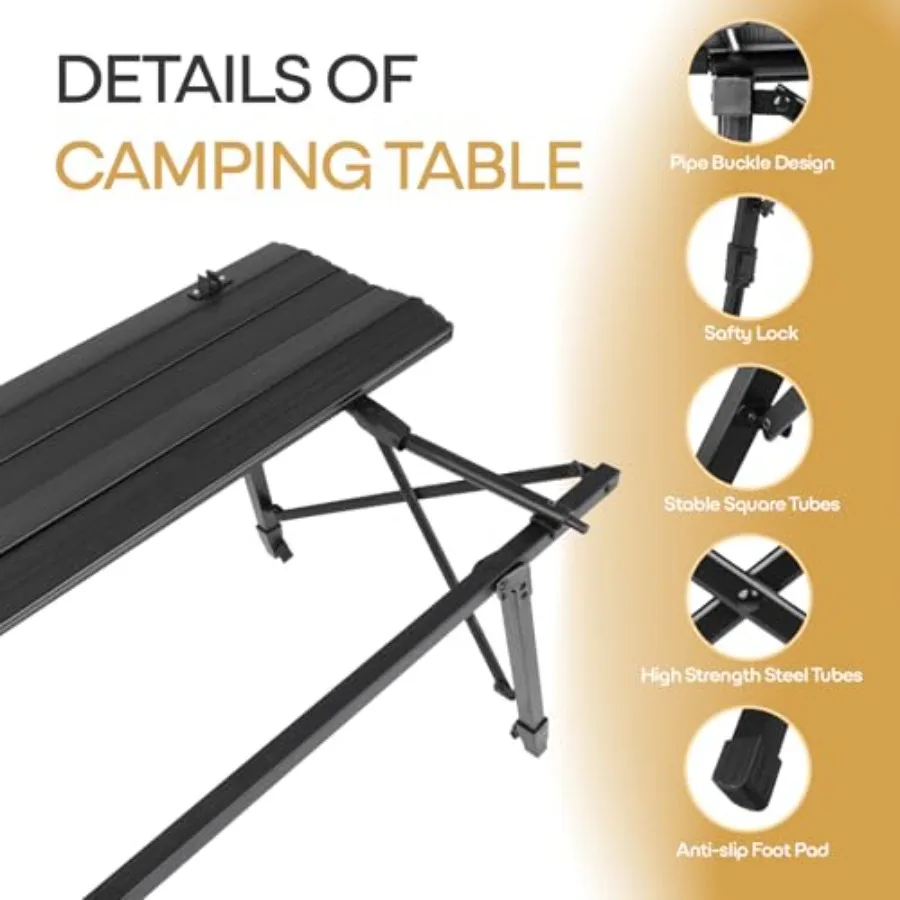 طاولة تخييم محمولة خفيفة الوزن من الألومنيوم مع ارتفاع قابل للتعديل وتصميم قابل للطي للتخييم على الشاطئ والسفر