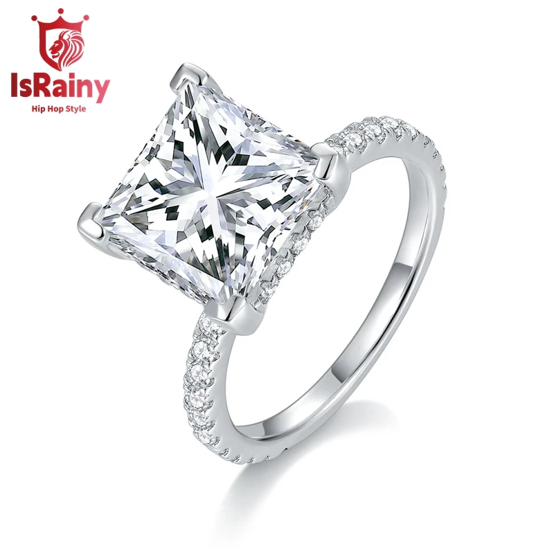 

IsRainy Hip Hop Rock Solid 925 Sterling Silver Princess Real GRA Moissanite Diamonds Rings Engagement Anniversary Fine Jewelry