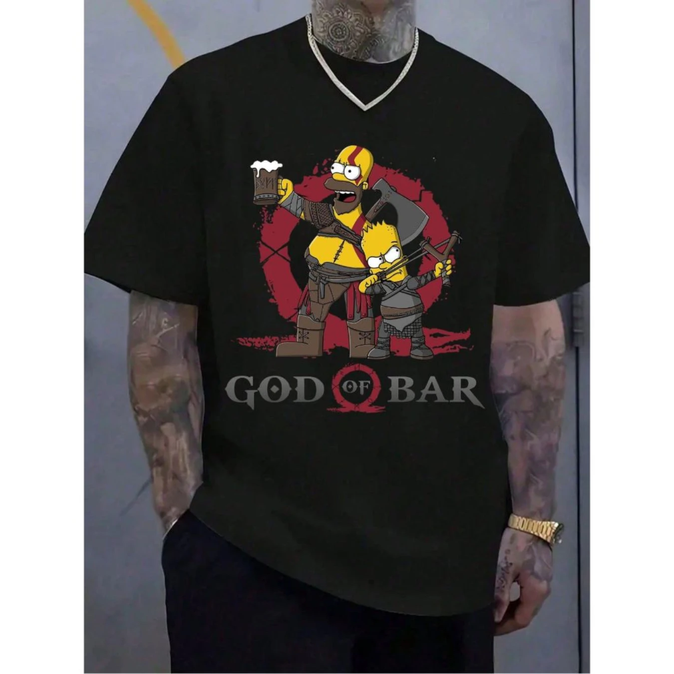 Herren-Baumwollhemd Simpsons God of Bar Basic Kurzarm Premium T-Shirt Personalisierter Homer Simpson Basketball-Stil