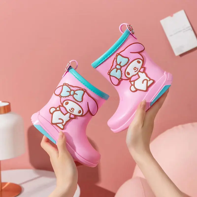 Sanrio Kuromi Hallo Kitty Cartoon Anime Wasserdichte Schuhe Non-slip Verdickt Tragen-beständig Regen Stiefel Außen Niedrigen Bootsa princes