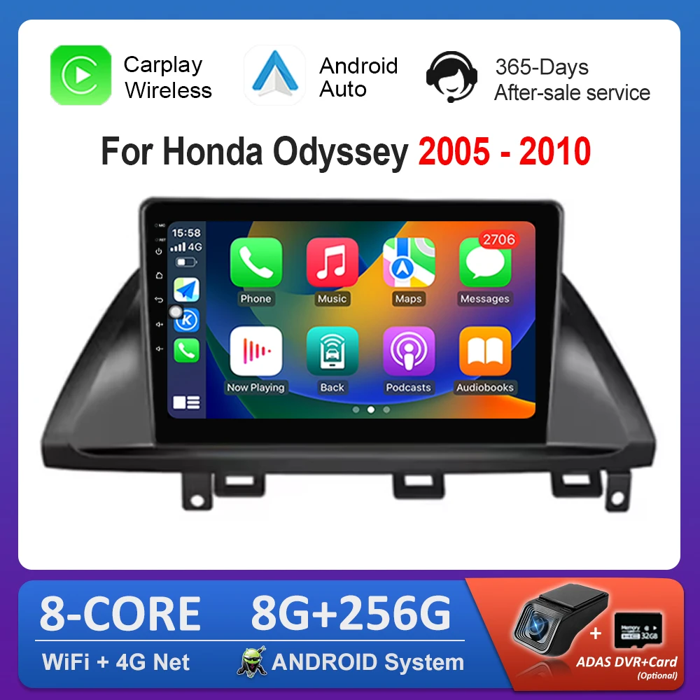 

10 '' for Honda Odyssey 2005 - 2010 Car Radio Multimedia Player Android 14 DSP Stereo QLED Screen WiFi GPS Navi 4G Bluetooth