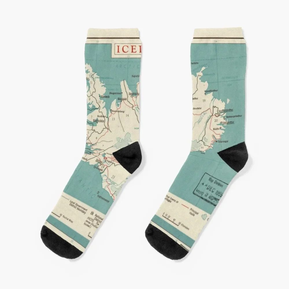 

Map of Iceland (circa 1958) Socks with print hockey essential Socks Ladies Men's