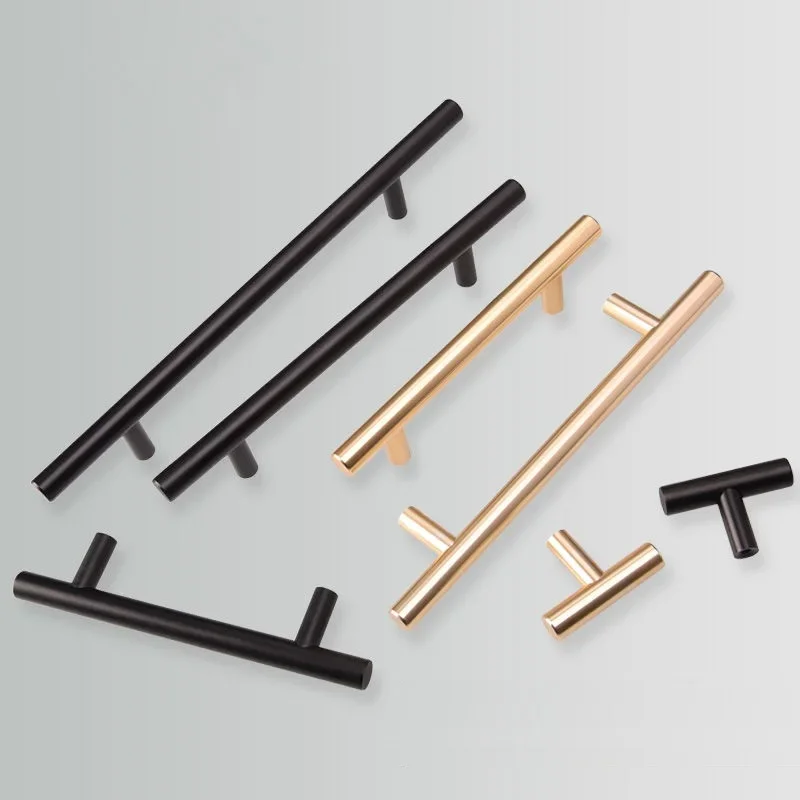 6PCS Modern Zinc Alloy Black Gold Door Handles Kitchen Cabinet Handles Solid Drawer Knobs Fashion Furniture Handle Hardware