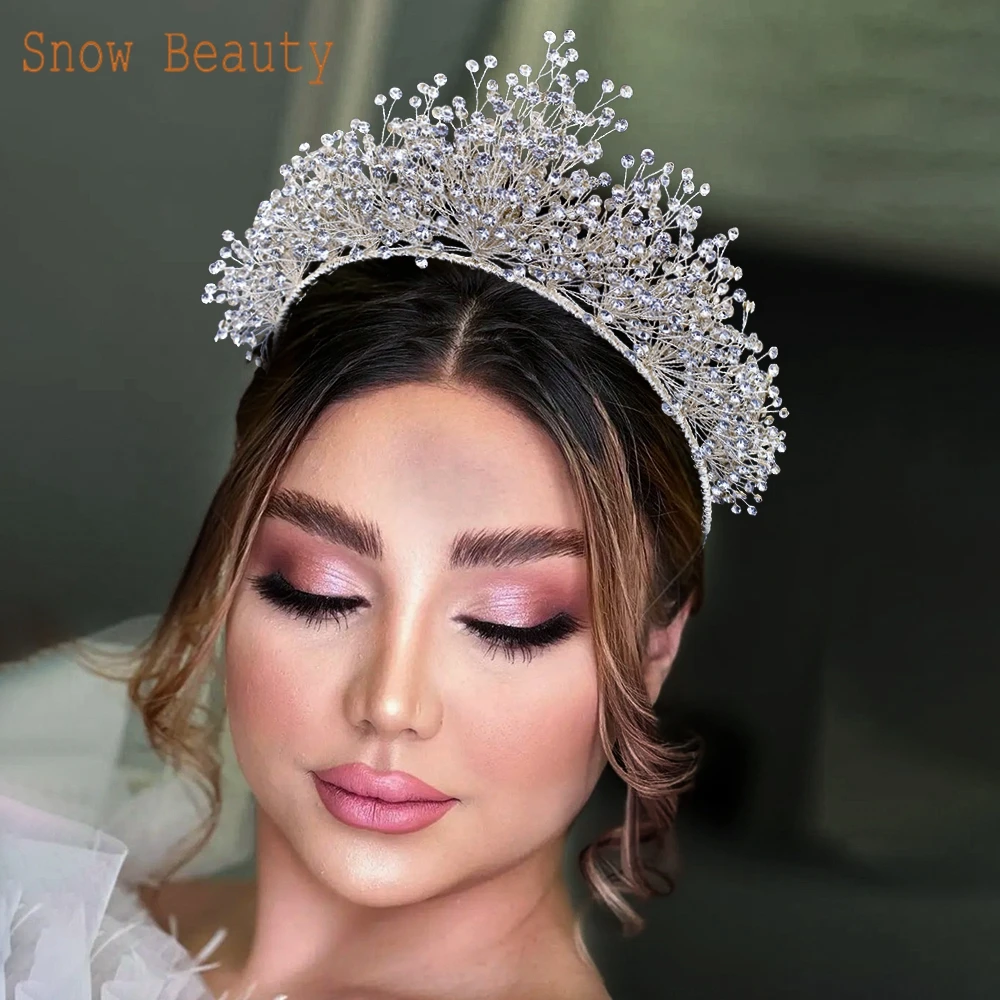 A341 Vintage Crystal Wedding Crown Bridal Tiaras Queen Diadem Party Evening Hair Jewelry Rhinestone Bridal Headwear Headband