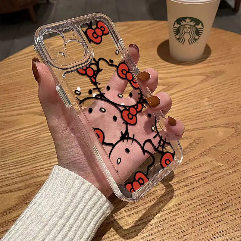 Sanrio Hello Kitty Bow Lovely Phone Case For iPhone 16 15 14 13 Pro Max 11 12 13 Pro X XR 7 8Plus Transparent Soft Cute Girl Y2K