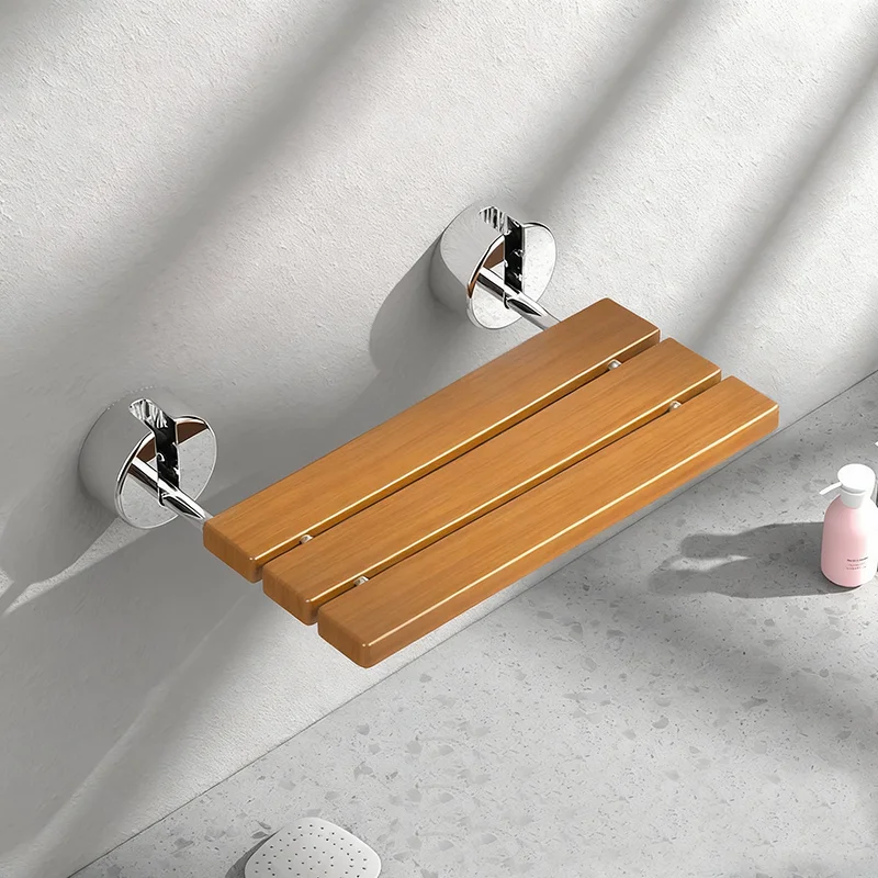 Folding Shower Seat Wall Mounted Shower Bench Teak Folding Shower Chair Wood Seat 304 Stainless Steel Frame Fold Down Shower Sea