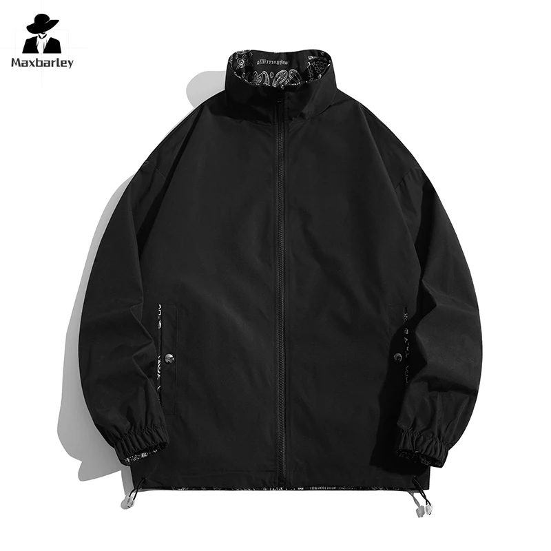 Harajuku Street Jacket Men Can Wear Double-sided Cashew Flower Coat 2024 Autumn Hip-hop Clothing Oversized Collar Windbreaker