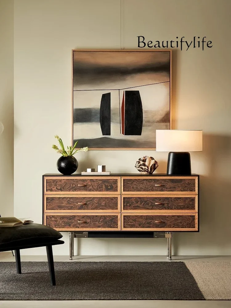 

Mocha bucket cabinet solid wood retro dining side cabinet home living room storage black entrance cabinet