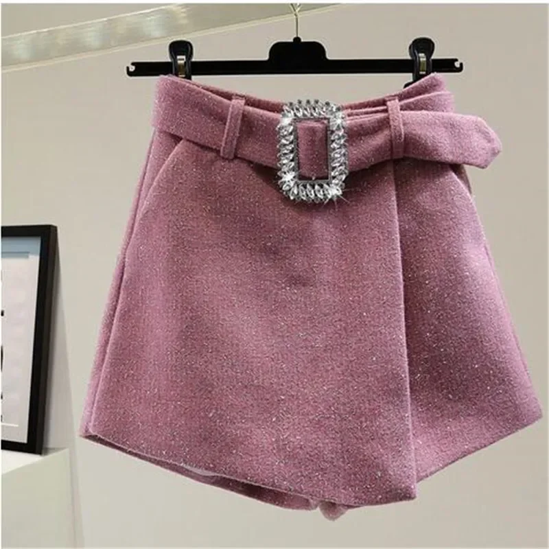 New High Waist Tweed Shorts Women Casual Loose Ladies Fashion Spring Autumn Slim Button Shorts All-match