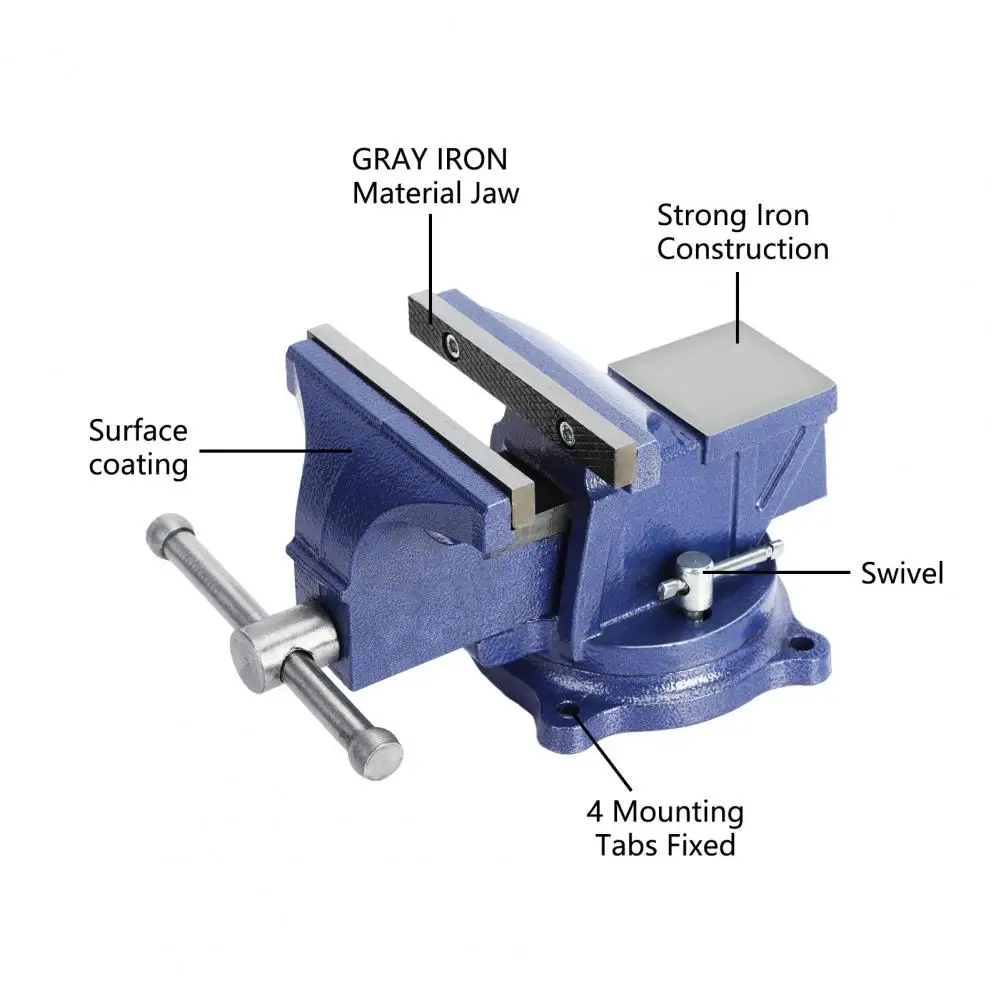 Bench Vise High Hardness Forged Corrosion Resistant Iron Bench Vise With 360-Degree Double Locking Swivel Base For Carpentry