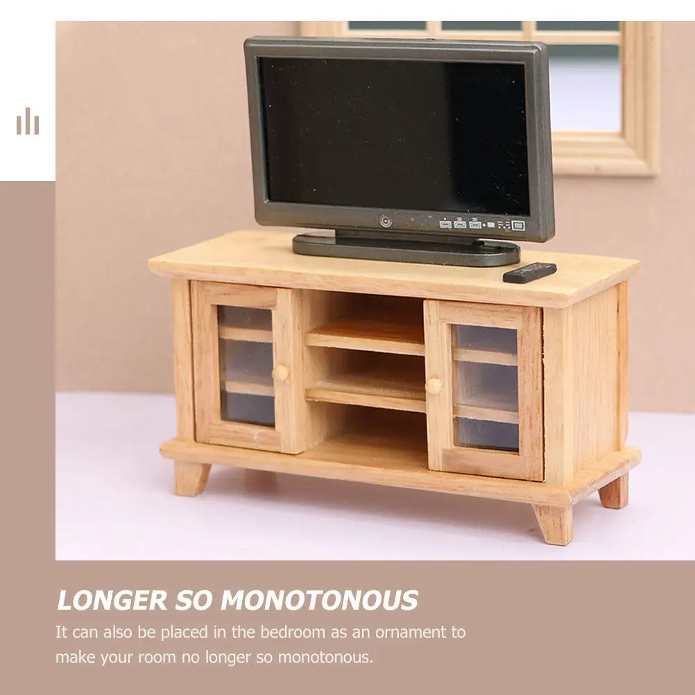 

1Set Miniature Wooden TV Cabinet Simple Durable Plastic Bedroom Ornament Mini House Accessories Decor Miniature Cabinet Model