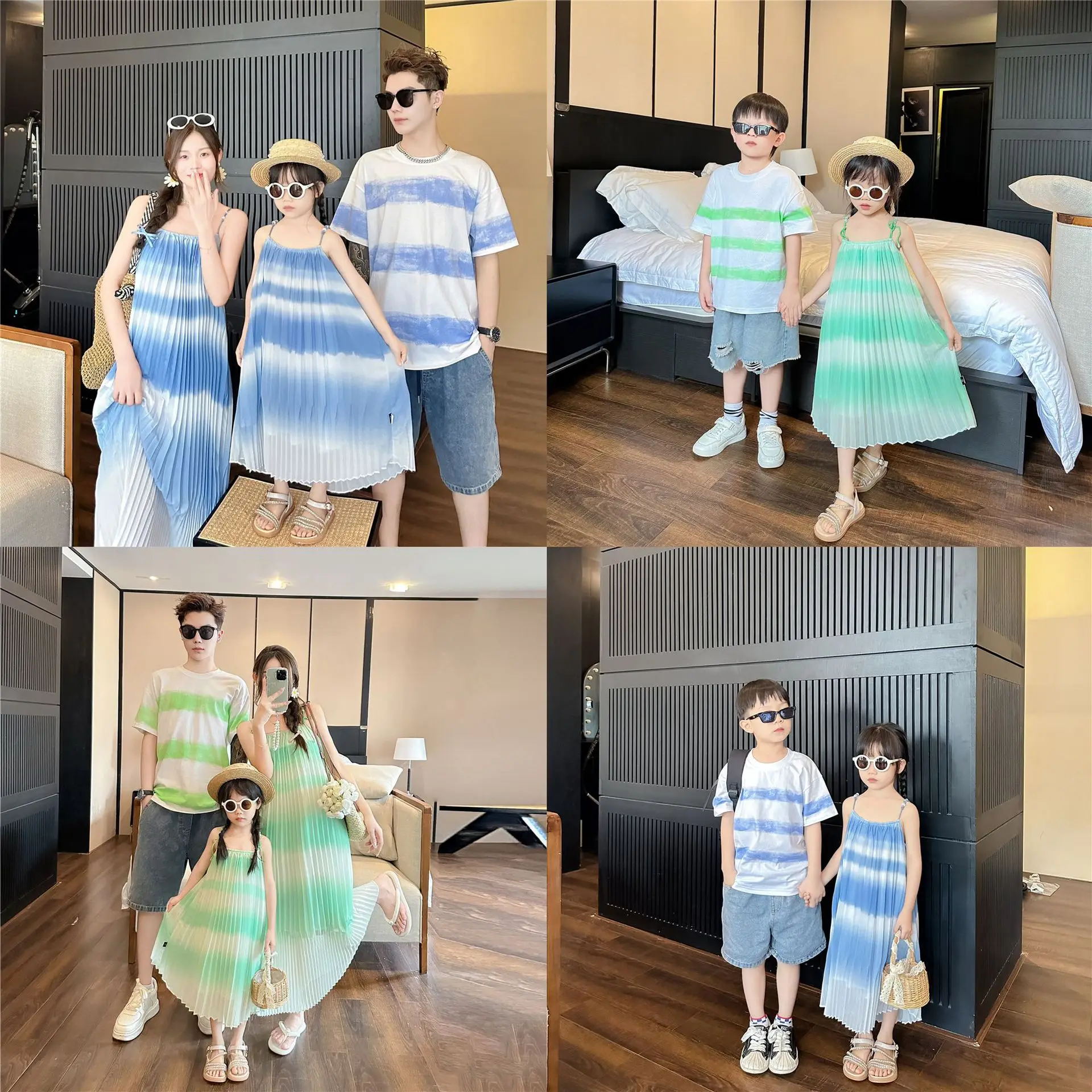 

parent-child outfit gradient mother and daughter new summer seaside vacation mother and son T-shirt camisole skirt