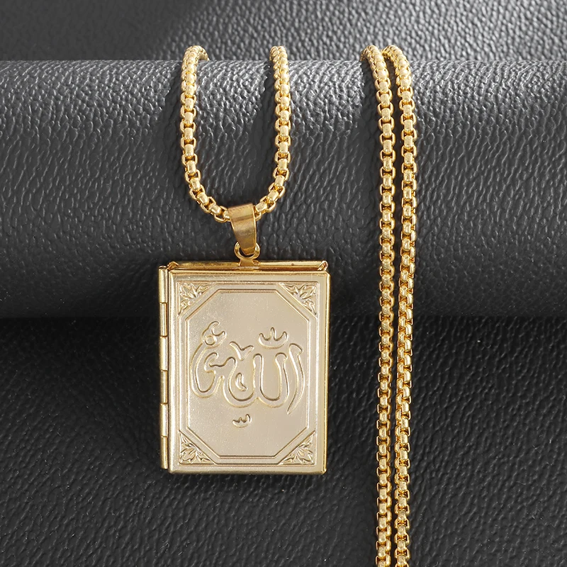 Islamic Muslim Photo Box Jewelry Arabic Allah Bible Necklace Men Women Religious Amulet Pendant Gift
