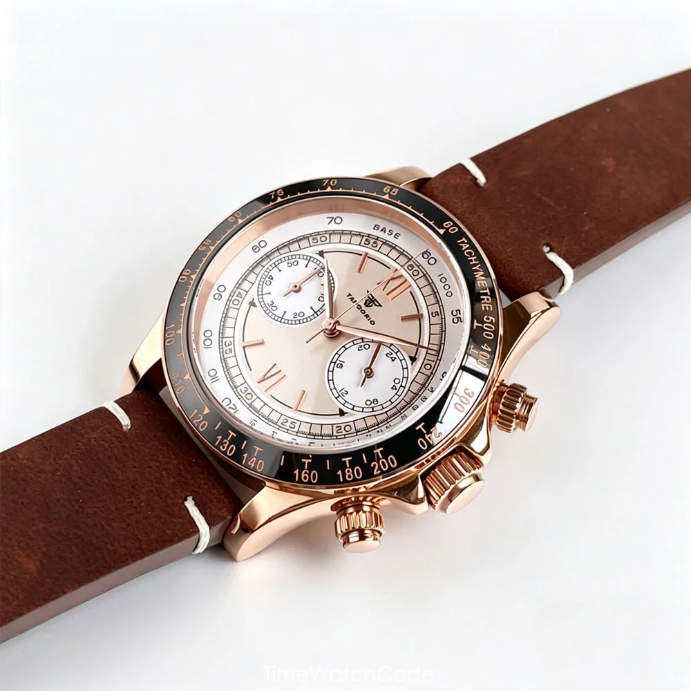 38mm Tandorio Vinatge Men's Watch Sport Watches Miyota OS20 Movement Chronograph Quartz Clock Black White Sapphire lass