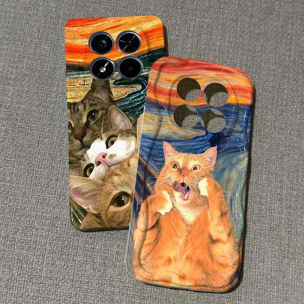 

Oil painting cat cute Phone Case For Xiaomi Poco F3 F4 F5 F6 M3 M6 M7 X2 X4 X5 X6 X7 C75 Pro 5G Feilin Wave Oil Shell