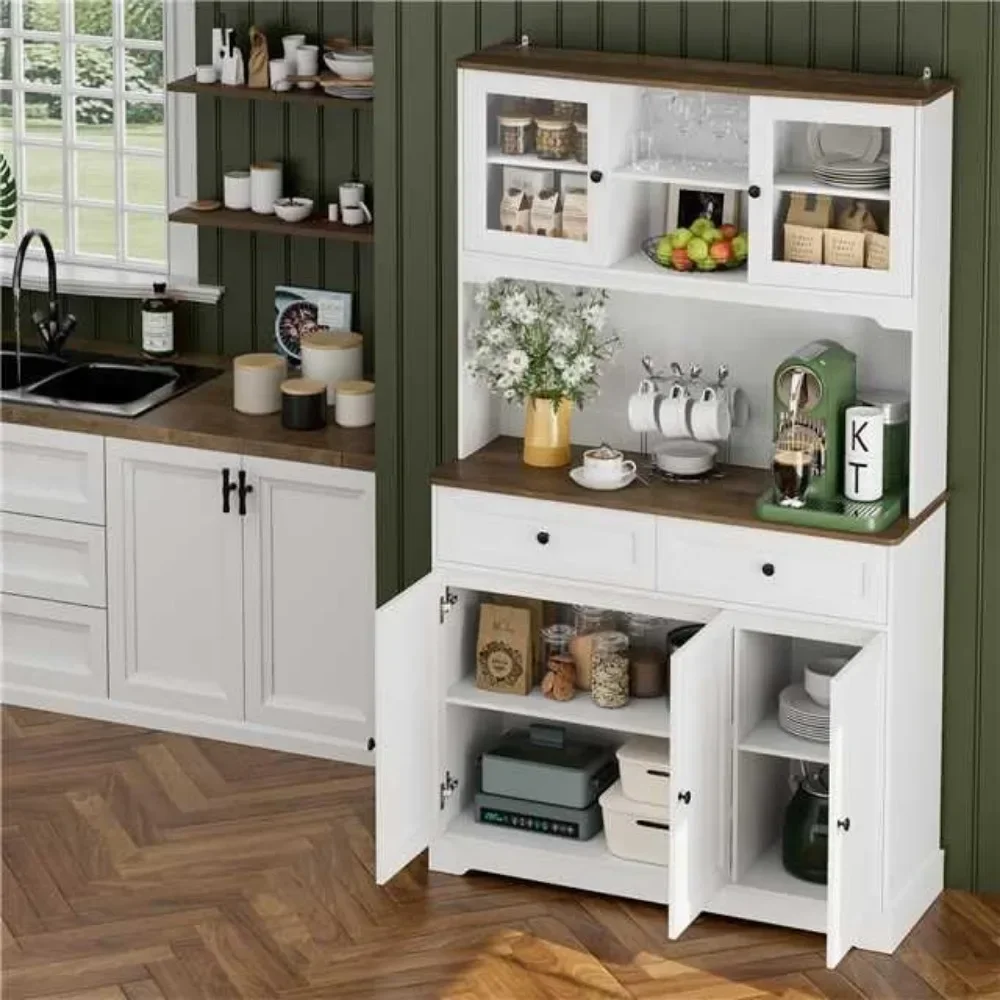 Kitchen Pantry Storage Cabinet,Utility Pantry,Freestanding Hutch Cabinet with Microwave Stand and Adjustable Shelves for Kitchen