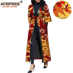 2024 New Arrival African Wax Casual Coat for Women AFRIPRIDE Three Quarter Sleeve Ankle Length Women Coat with Sashes A1824009