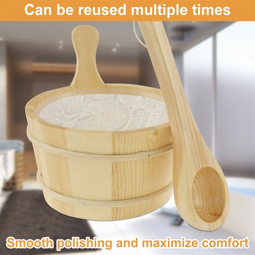 1 Gallon Natural Pine Sauna Bucket with Matching Ladle Designed for Humidity Resistance and Long-Term Use with Removable Liner