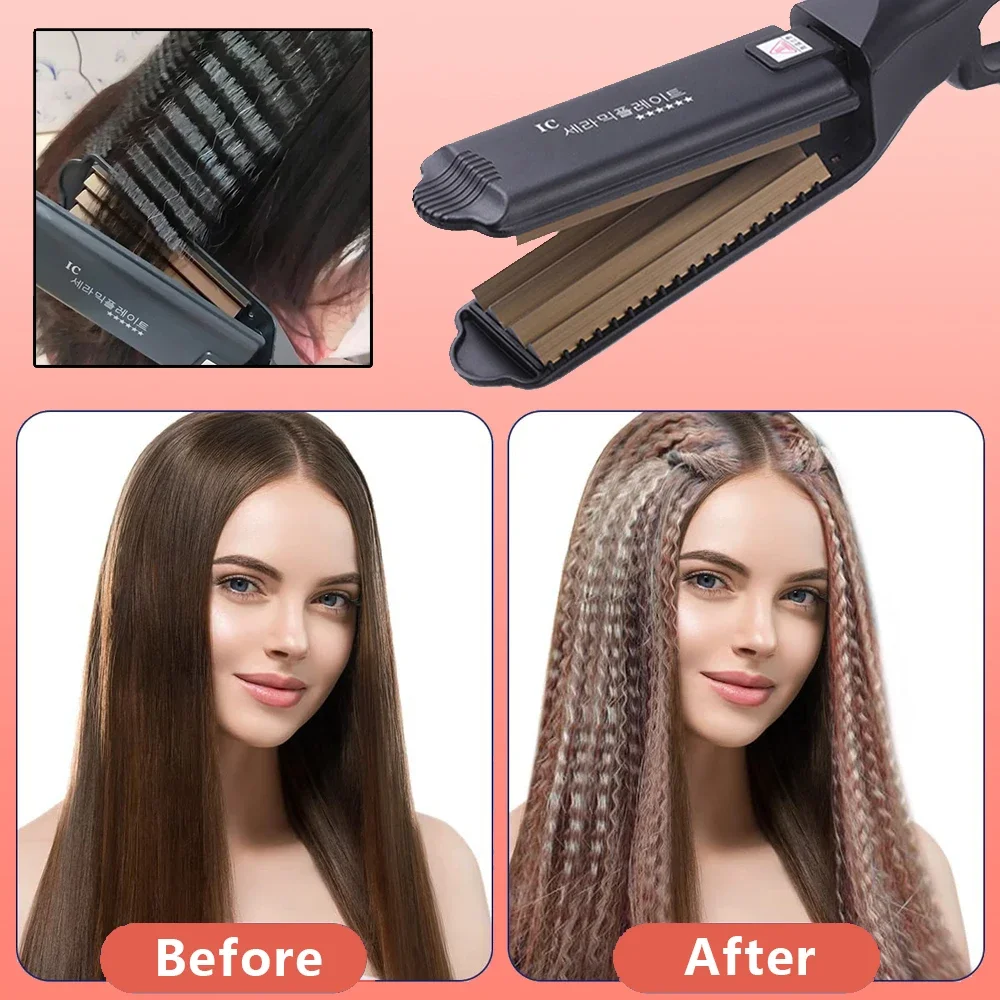 رقيق الشعر العقص الحديد الأسنان الكبيرة المموج الحديد تكثيف الشعر المكشكش لوحات واسعة سريع الحرارة مكواة تجعيد موجة تصفيف أداة