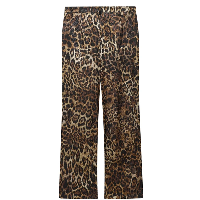Hxao conjuntos de calças de leopardo 2 peças conjunto vintage longo blazer jaqueta conjunto de duas peças outono formal calças femininas terno cinto conjunto feminino
