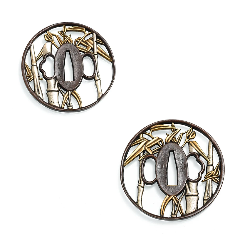 Tsuba - Espada samurái Katana Koshirae, Guardia de tsuba, Fuchi Kashira Menuki, As monturas de espadas japonesas, tema de bambú, latón