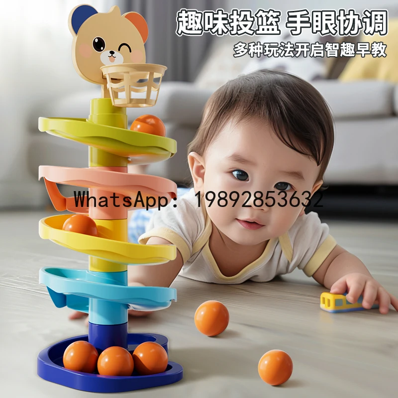 Fun Basketball Spin Fun Educational Early Learning Baby Track Ball Tower Stacking Toy