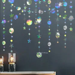 Laser Mirror Paper Star Dot Garland for Wedding Kids 1st Birthday Party Decoration Baby Shower Christmas Hanging Banner Supplies
