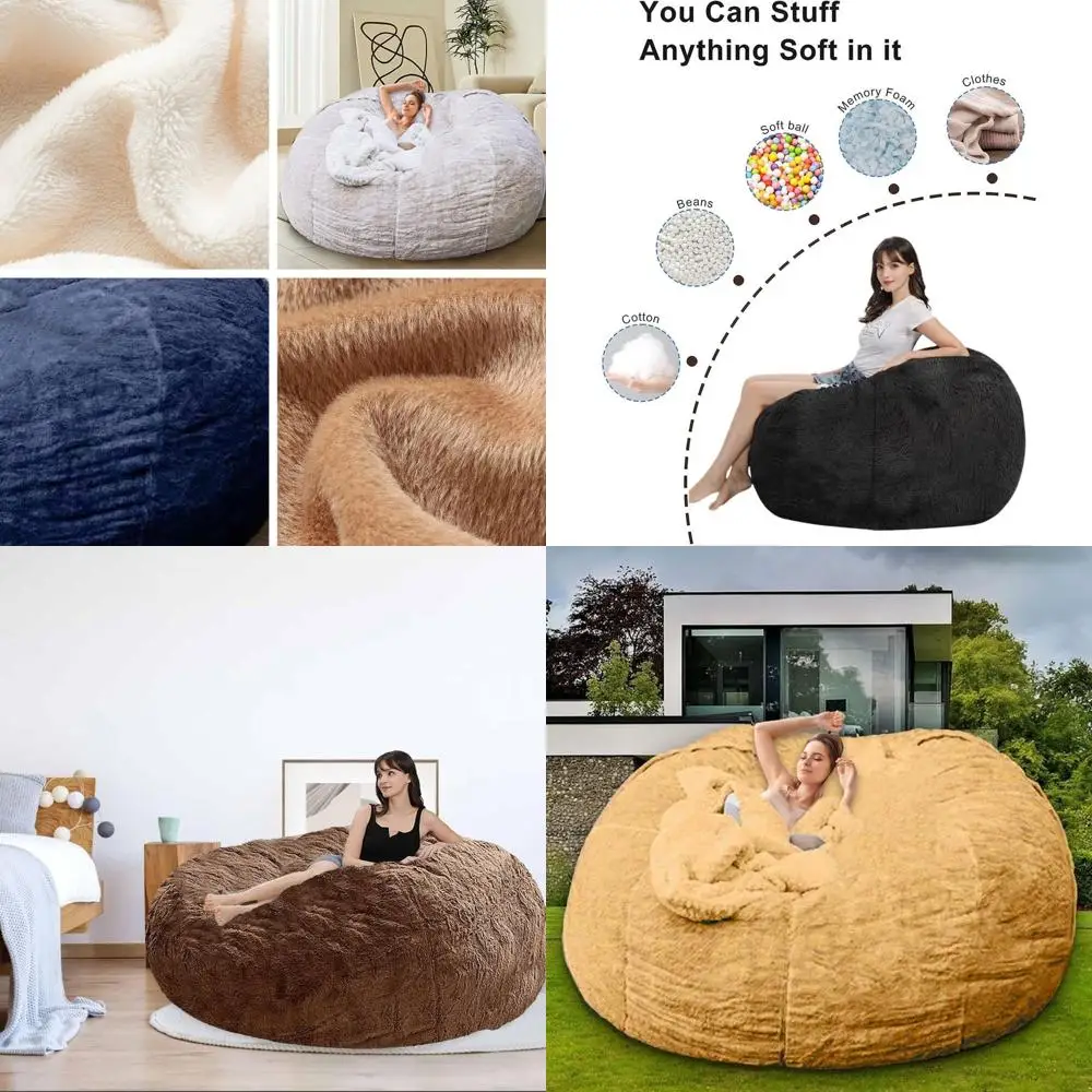 

Oversized Round Bean Bag Chair - Yellow, Perfect for Adults and Kids, Great for Bedroom or Living Room