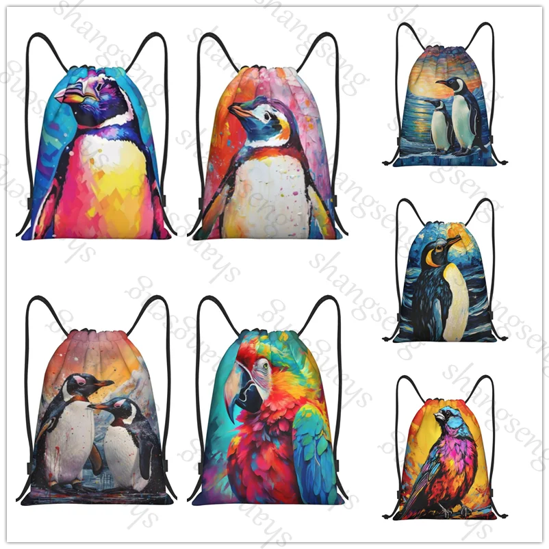 Drawstring Bag Sports Backpack Bundle Pocket Basketball Bags Boy Birthday Christmas Gifts Penguin Nature Anima Parrot