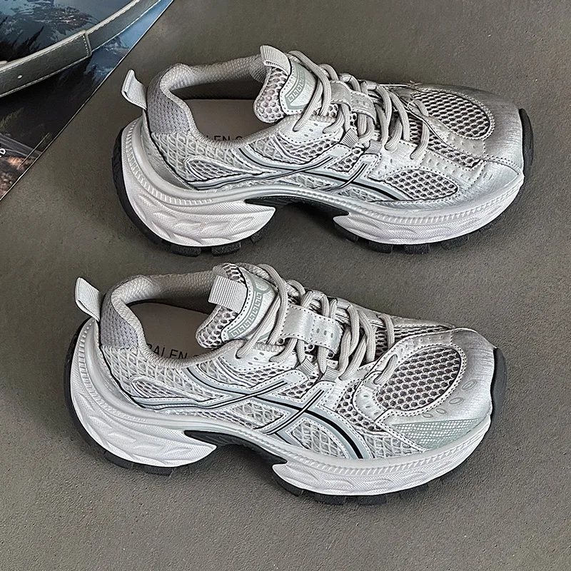 

Thick-soled Color-blocking Women's Shoes Autumn New Sports and Casual Shoes Height-enhancing Lace-up Running Shoes Women's Shoes