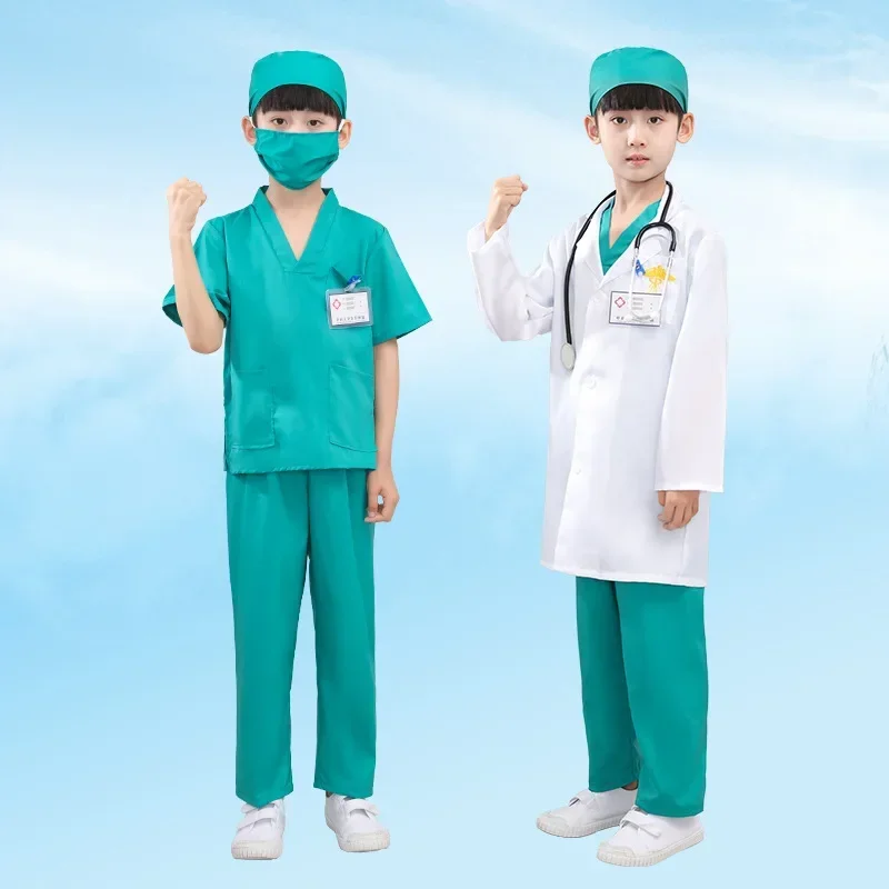 Children's White Coat Nurse's Suit Little Doctor's Surgical Suit Toddler's Boys' and Girls' Retrograde Dance Costume