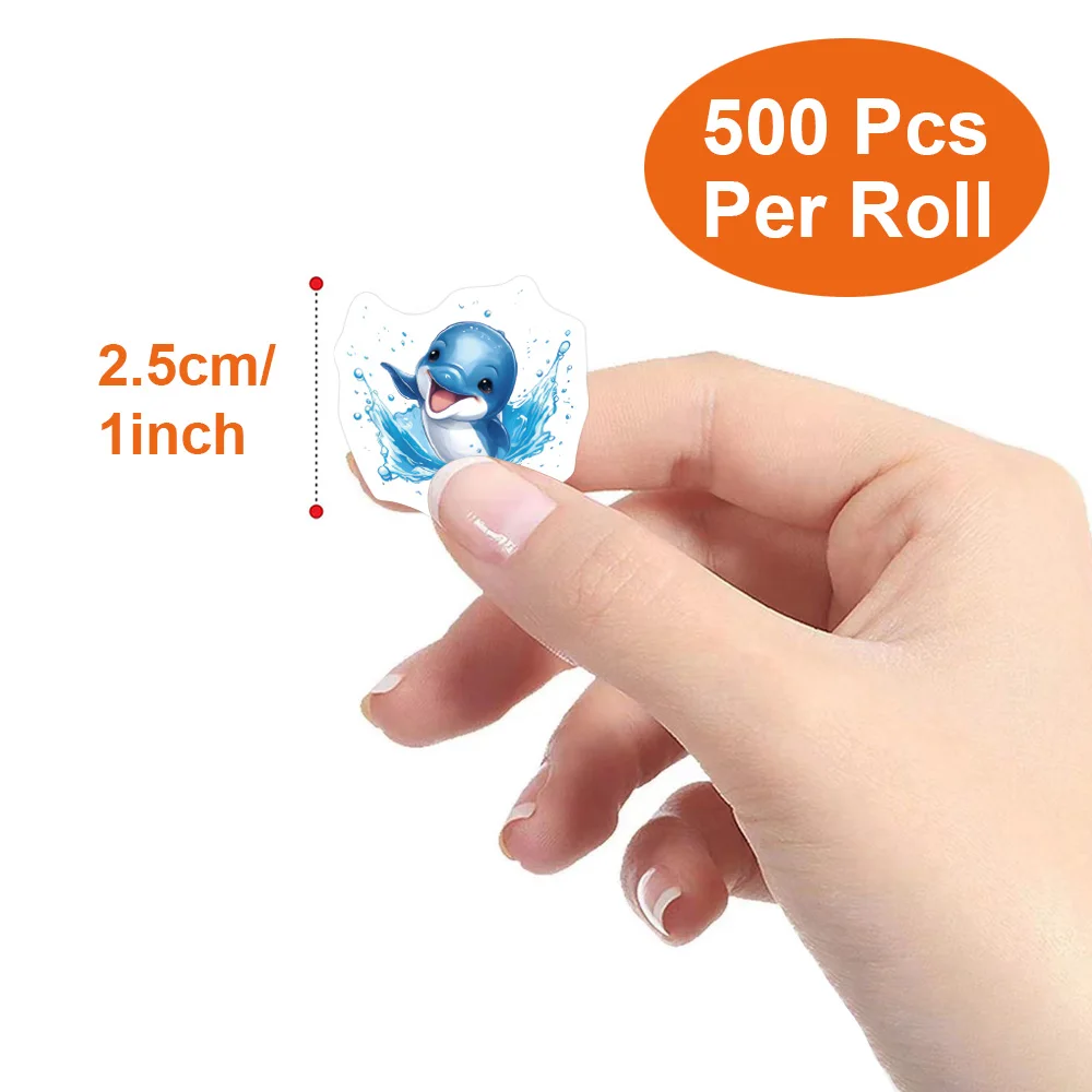 500Pcs/Roll Heterotypic Cute Dolphins Stickers 2.5cm/1.0\'\' 10 Designs DlY Decoration Learning Rewards Scrapbook Labels