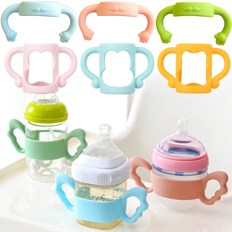 Baby Bottles Soft Silicone Handle for Universal Wide Mouth Milk Bottles Grip Handle Heat Resistant Feeding Bottle Accessories