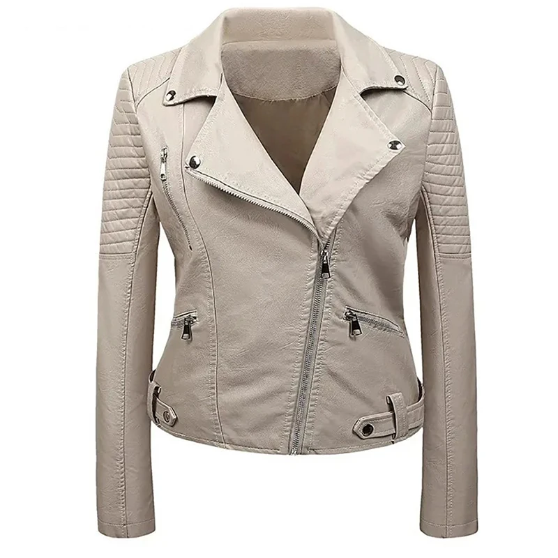 เสื้อแจ็คเก็ตคอปกสั้นสำหรับผู้หญิง หนัง PU สไตล์ไบค์เกอร์ ฤดูใบไม้ผลิ ฤดูใบไม้ร่วง รุ่นเกาหลี ทรงเข้ารูป สไตล์ฮาราจูกุ แฟชั่นนักเรียน เสื้อคลุม