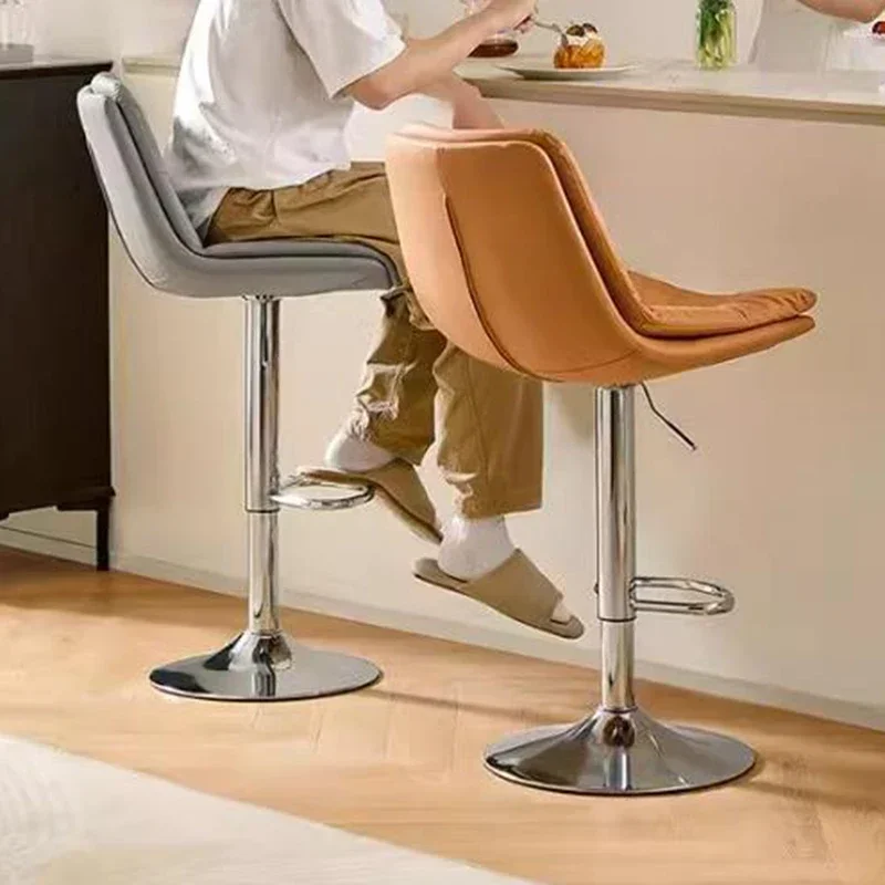 Luxury Nordic Bar Chair High Stool Office Adjustable Reception Bar Chairs PU-leather Minimalist Design Bar Furniture Sillas
