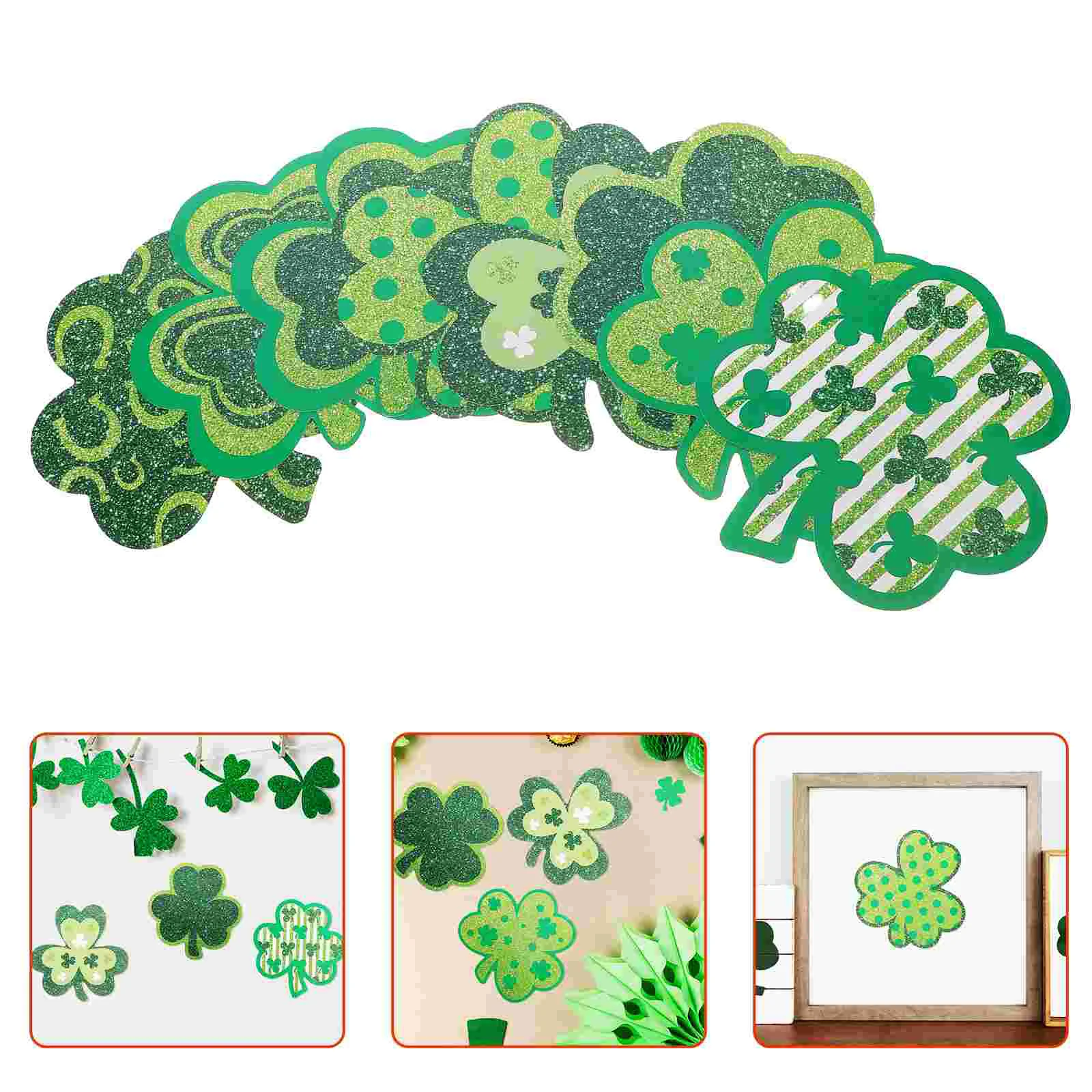 16 Pcs St Patrick Wall Sticker Irish Dance Shamrock Decorations Glitter Foam Hanging Vacation Party Supplies Home Decor