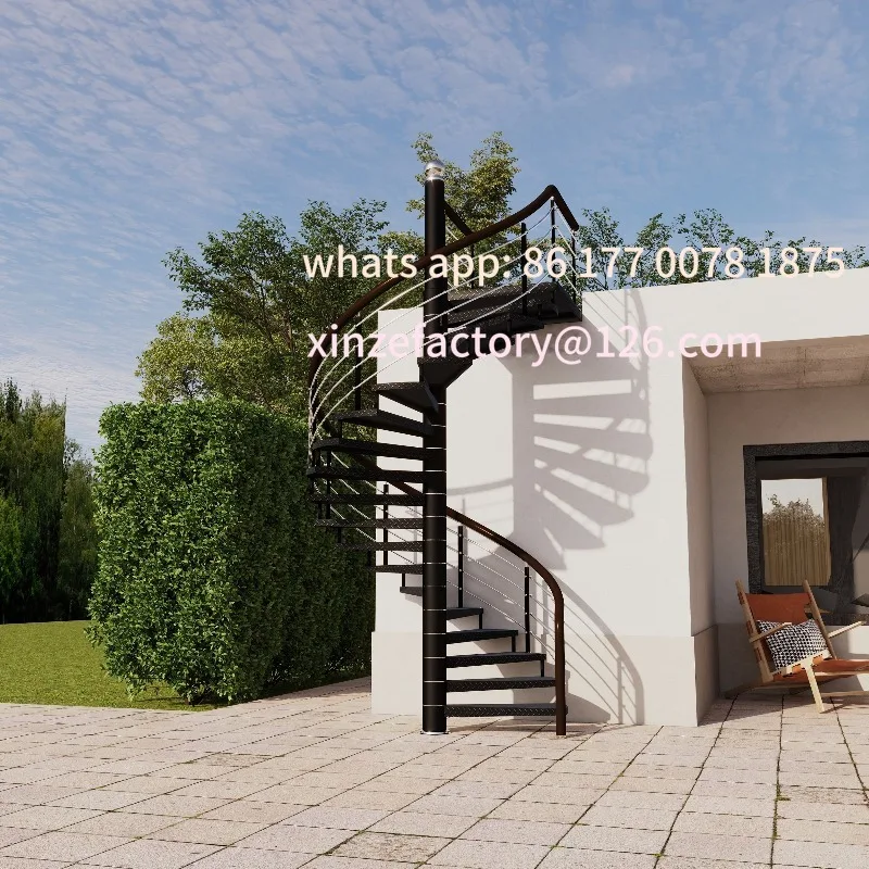 Customizable Outdoor spiral staircase outdoor custom rural self-built house fire steel structure plate villa iron staircase