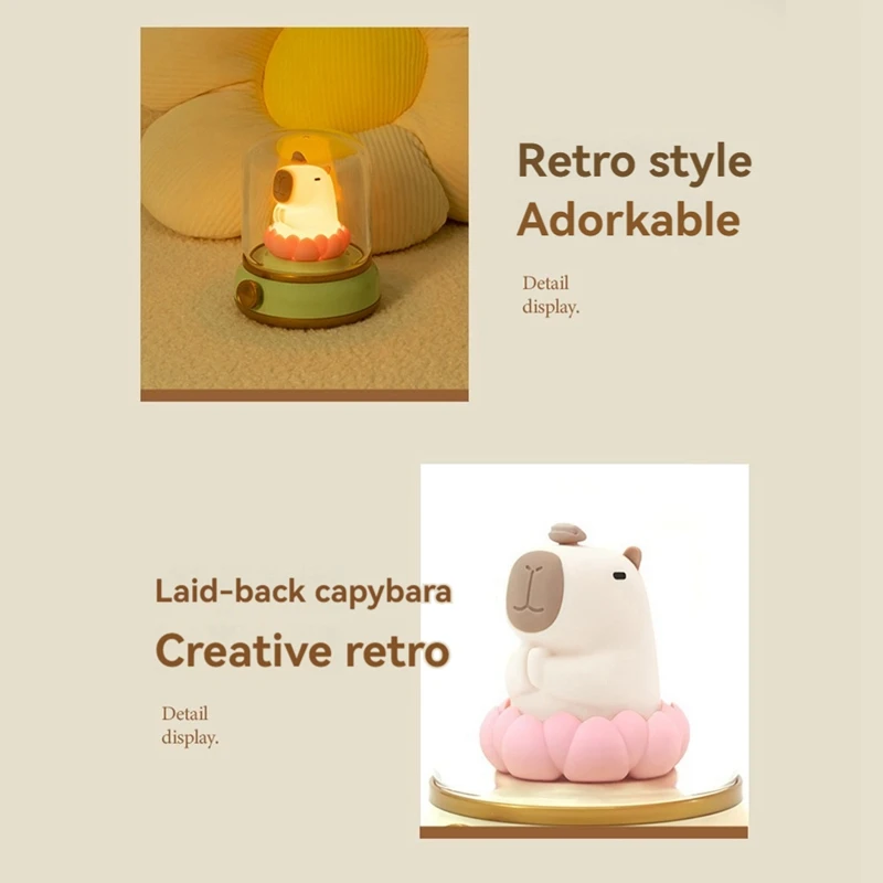 AB09-โชคดี Lotus Capybara โคมไฟการ์ตูนสร้างสรรค์ Capibala Night Light สาวของขวัญวันเกิด Night Light