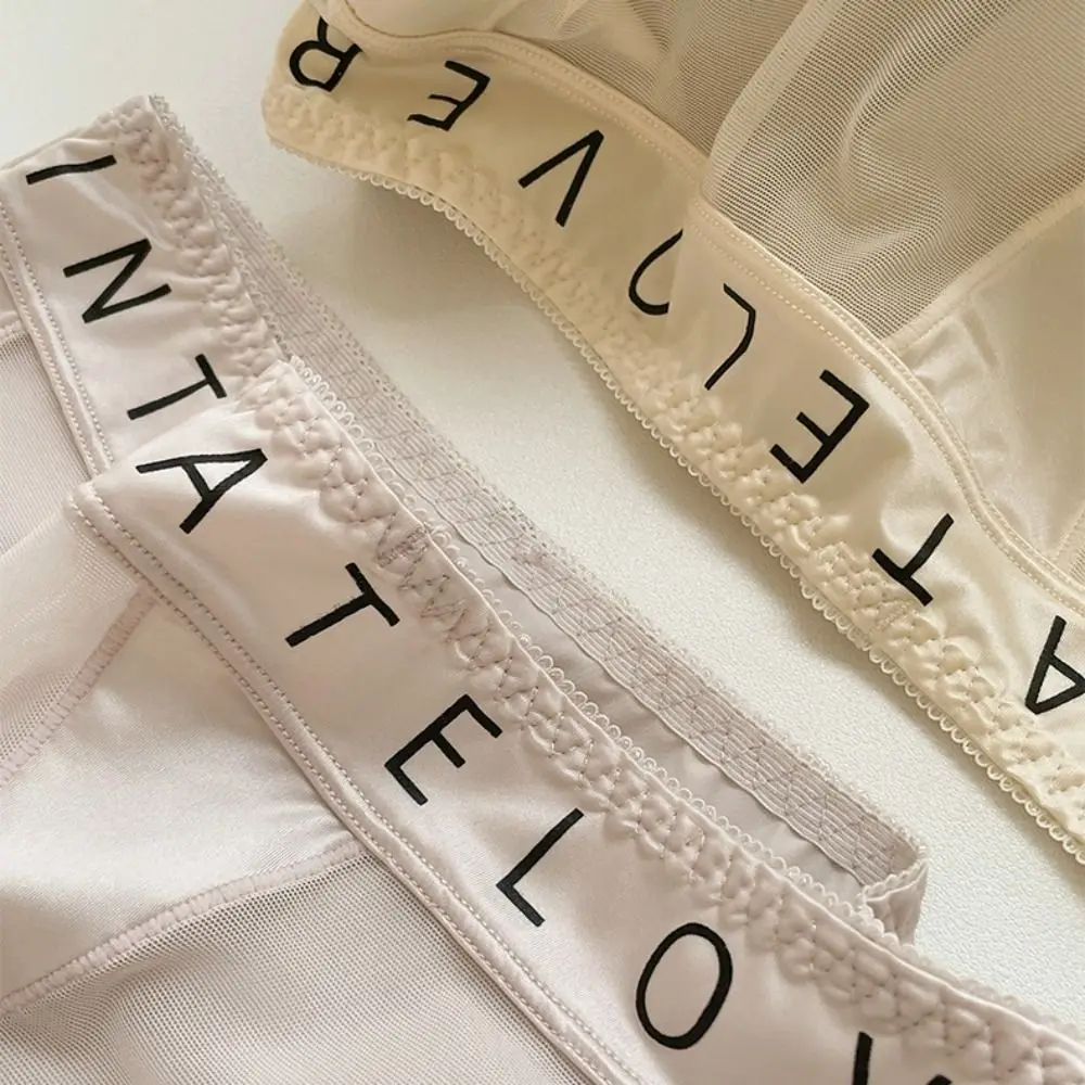 

Soft Mesh Satin Silk Panties Letter Printing Patchwork Seamless Briefs Underpants Cotton Crotch Underwear for Women Ladies