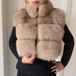 Real Fox Fur Jacket for Women, Standing Collar Vest, Warm Fashion, Natural Fur, Quality, 100% Fox Fur, Autumn and Winter, New