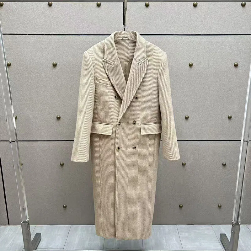 

Women's Double-Breasted Oversized Wool Blend Coat, Casual Extra-Long Jacket, High-Quality Trench Coat, 2026 Spring New Arrival,