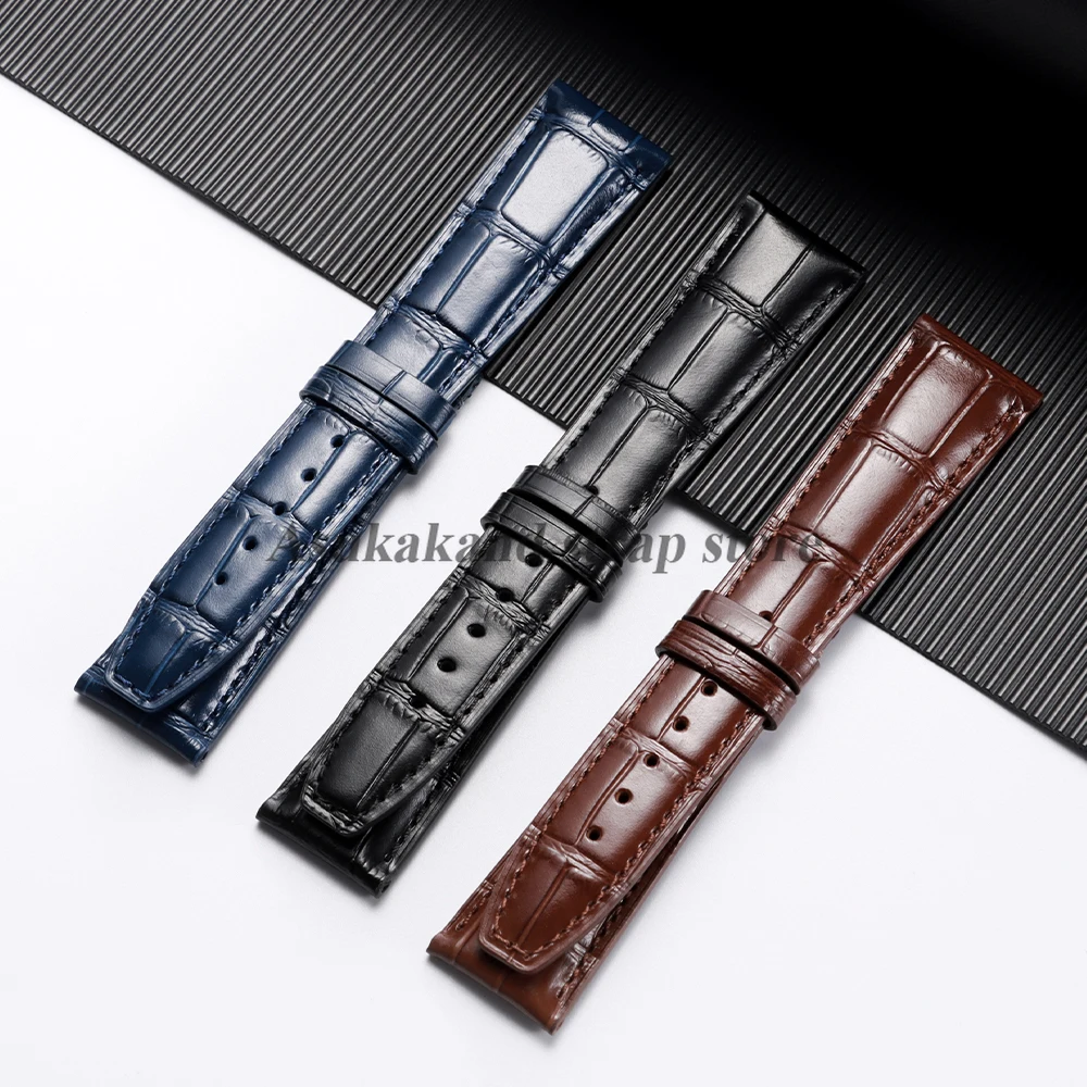 Correa de reloj de cuero genuino de bambú 20mm 21mm 22mm para piloto IWC para PORTUGIESER correa de reloj de cuero de vaca pulsera de reloj de negocios para hombres