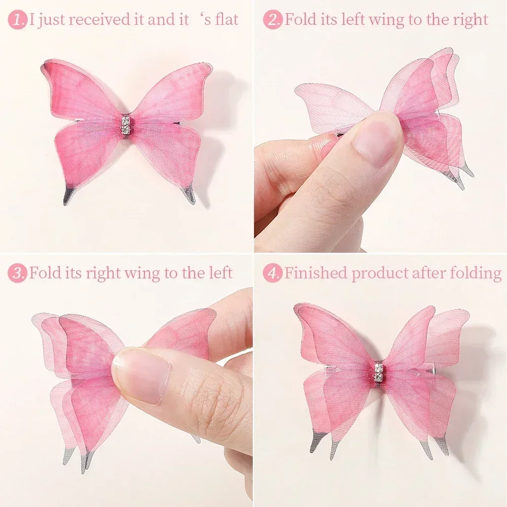 5pcs/set Cute Mesh Double-layer Simulation Butterfly Hairpins for Lovely Girls Princess Colorful Gradient Headwear Hair Clips