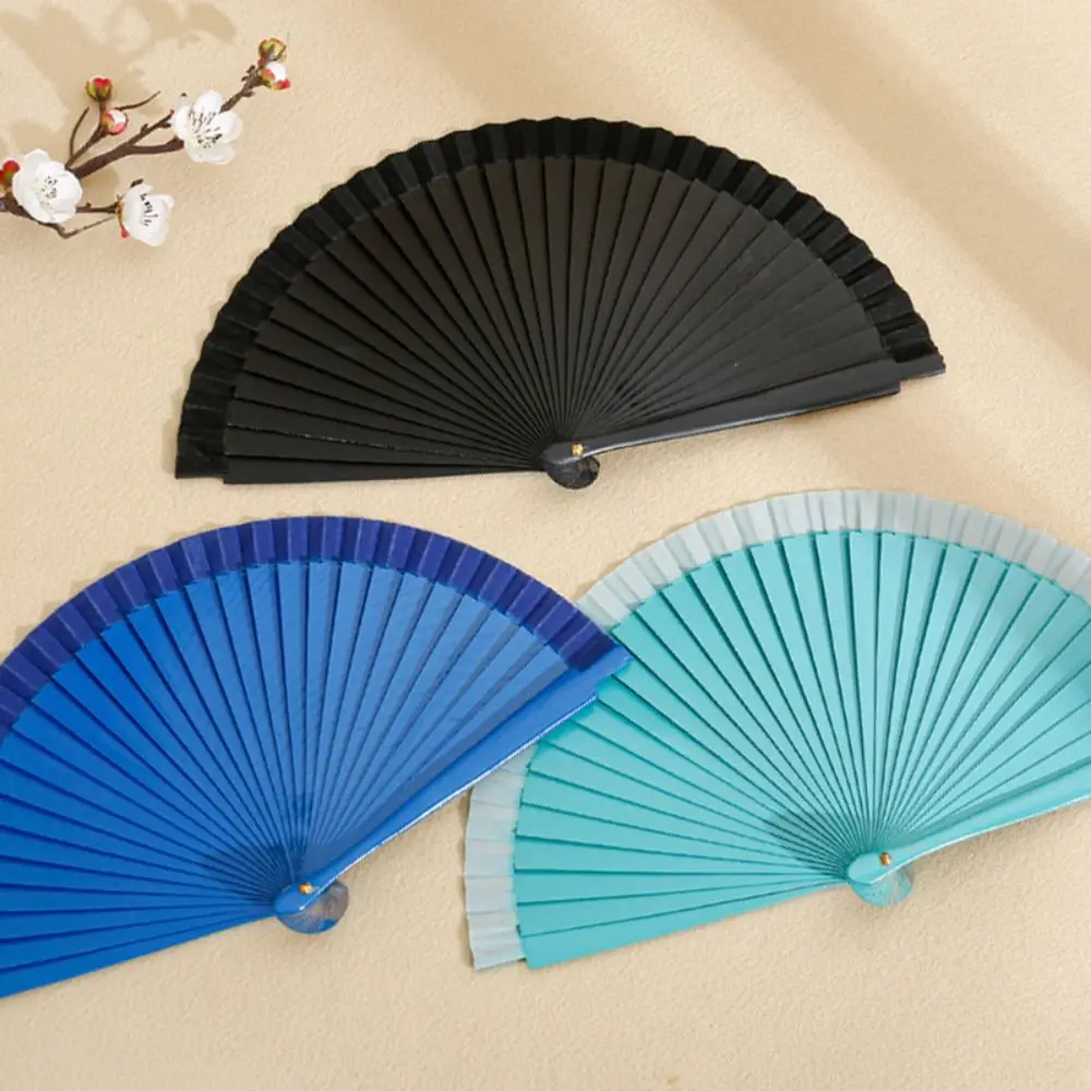 Simple Spanish Plain Fan Modern Solid Color Art Craft Decorative Props Fan Handmade Pure Wood Folding Fan Party Gift