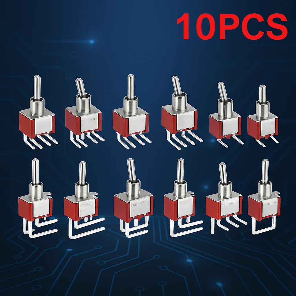 10PCS MTS-102/203 C4/C3 3/6Pin  Toggle Switch Bent Switch 2A 3A 10A 125/250V AC SPDT PCB Mount Side Bend Rocker Switch 6MM