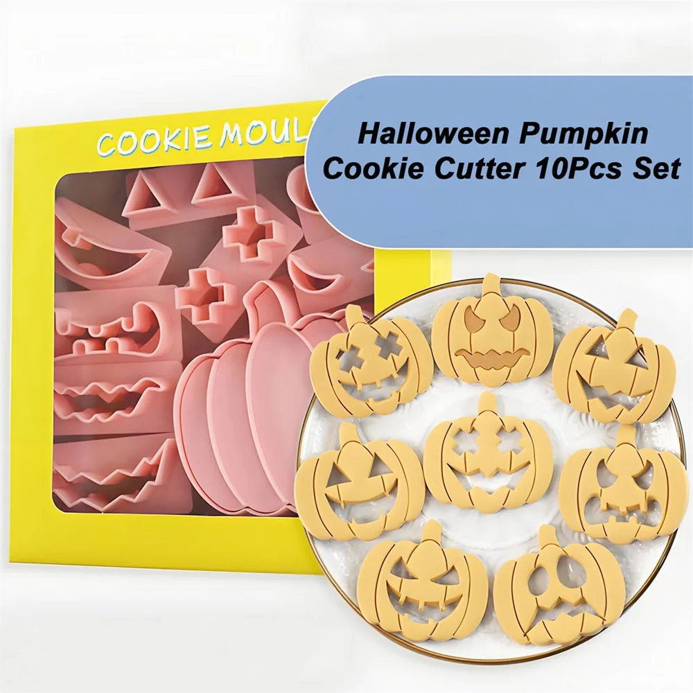 

Pumpkin Cookie Mold, DIY 3D Halloween Raised Design Cookie Seal, Cookie Cutter Set for Frosting Decoration, Mini Gingerbread Pie