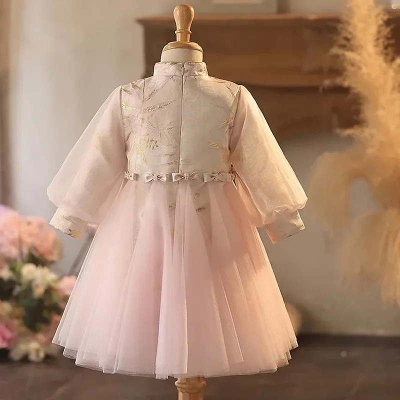 Chinese Style Children's Evening Gown Host Piano Performance Birthday Baptism Party Girls Dresses A4348 Vestidos