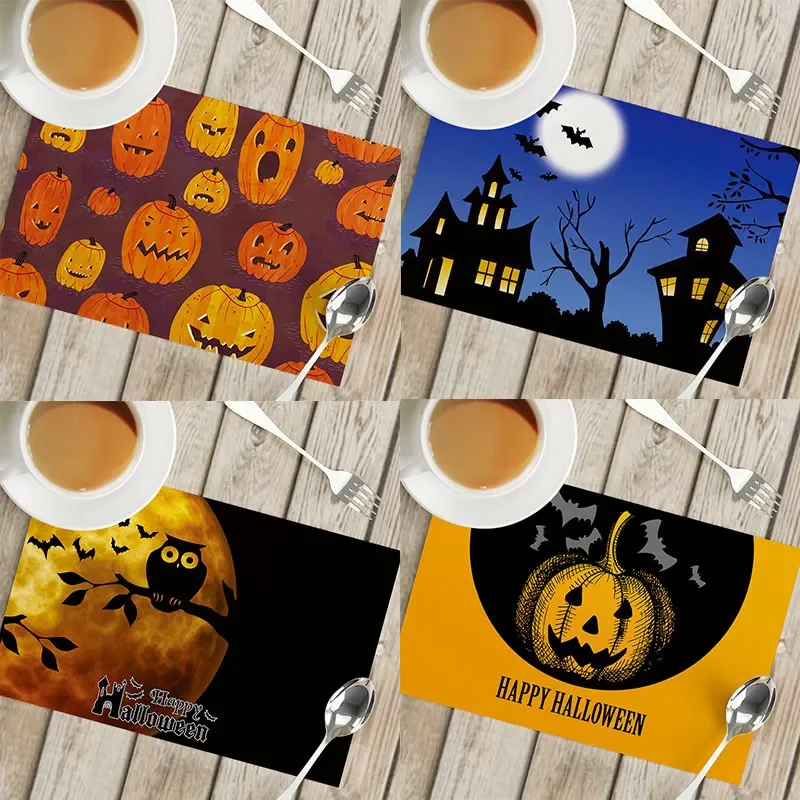 Halloween Kitchen Dining Room Table Mats & Pads 42x32cm Cotton&linen Waterproof Linen Thermal Insulation Pad Fabric Placemat Gif