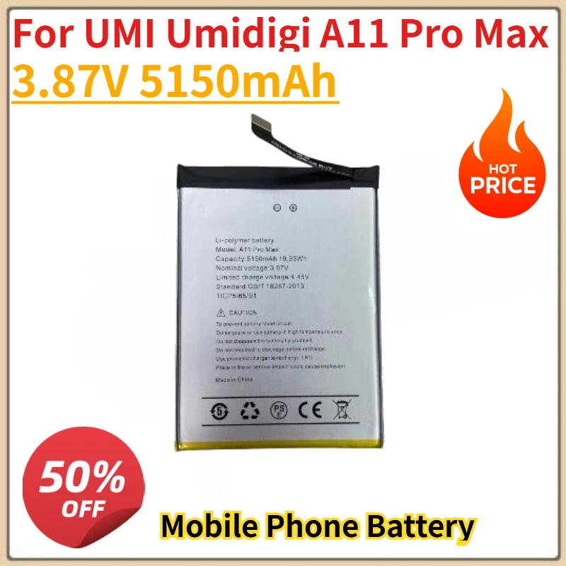

Высококачественный новый аккумулятор для мобильного телефона 3,87 В 5150 мАч для UMI Umidigi A11 Pro Max